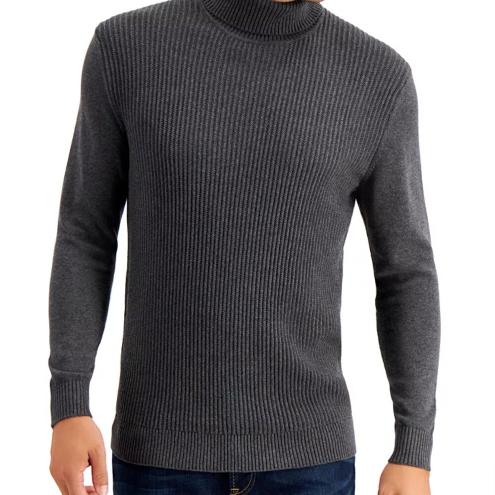 Club Room Mens Textured Cotton Turtleneck Sweater Charcoal Heather